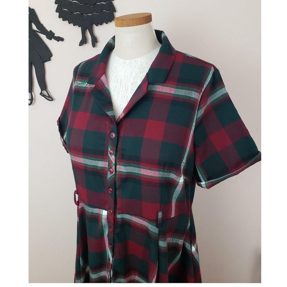 Collectif Clothing Caterina Red green Plaid Dress XL 16